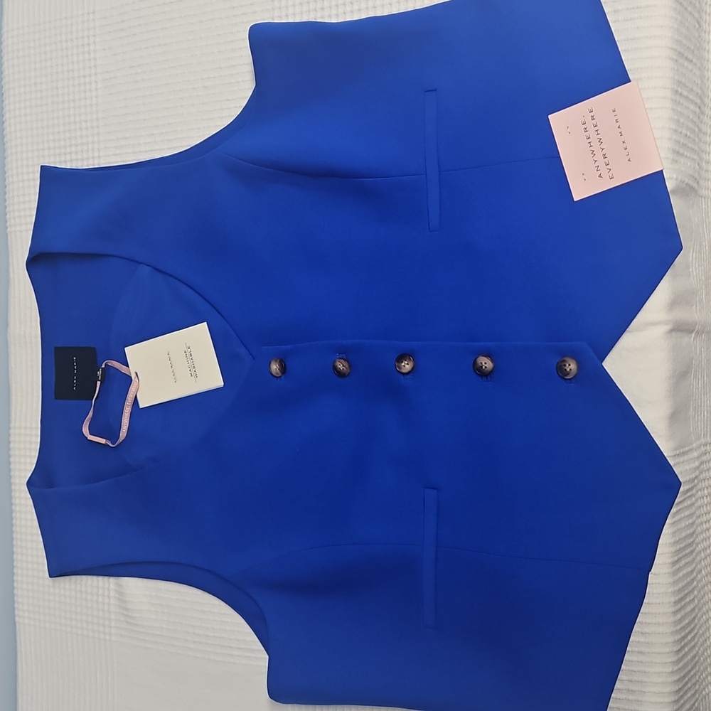Alex Marie‎ Brooke Button Front Tailored Easy Care Vest: Pool Blue: Size-18
